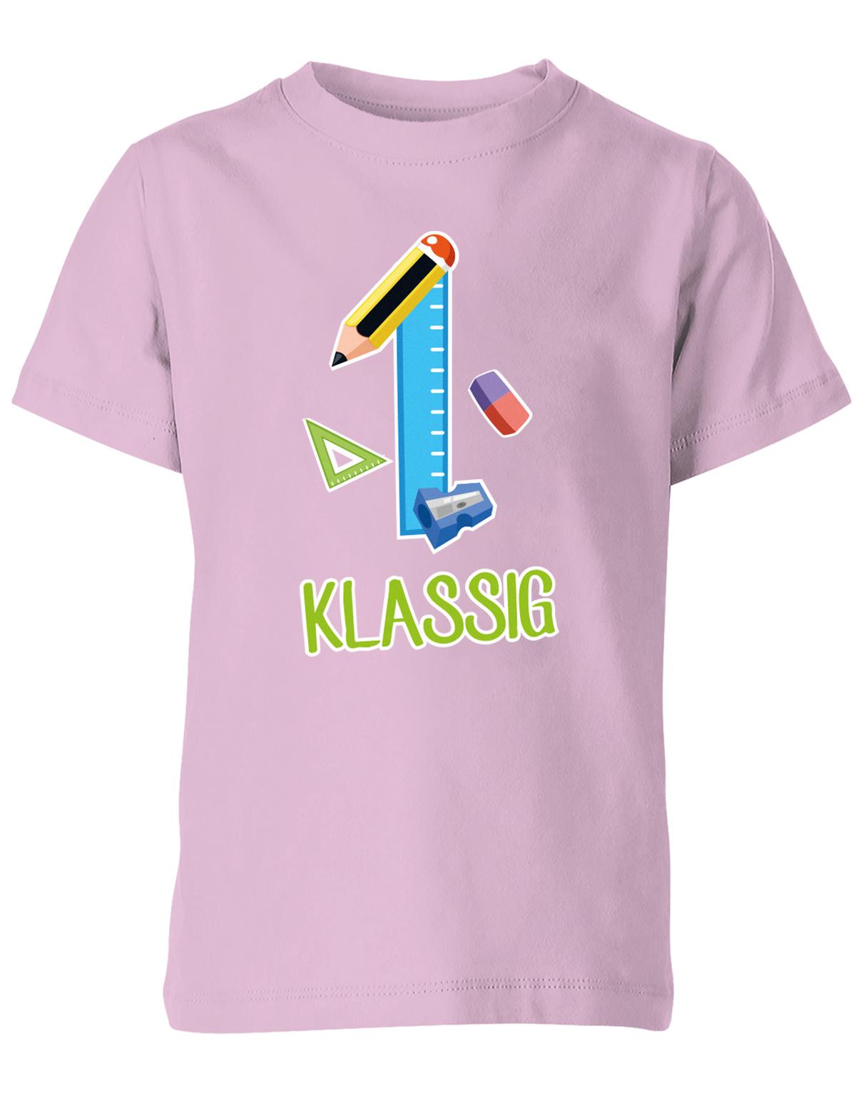 Schulkind 2023 Erst Klassig - Geschenk zur Einschulung 1. Klasse - Schule - Kinder T-Shirt Rosa