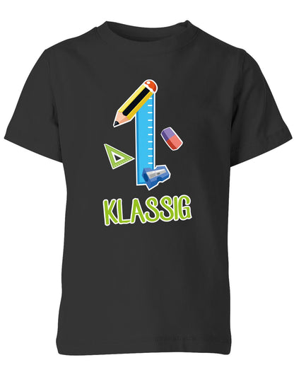 Schulkind 2023 Erst Klassig - Geschenk zur Einschulung 1. Klasse - Schule - Kinder T-Shirt Schwarz