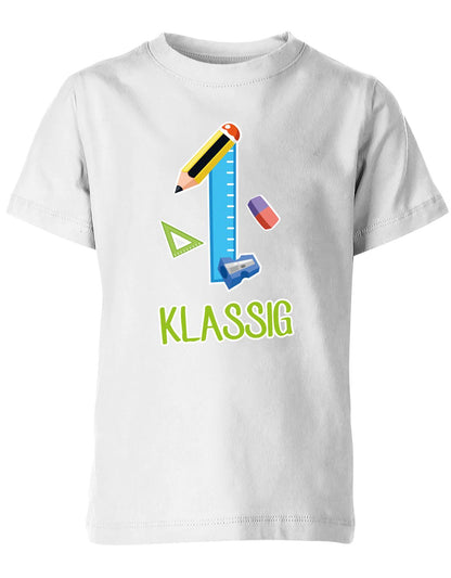 Schulkind 2023 Erst Klassig - Geschenk zur Einschulung 1. Klasse - Schule - Kinder T-Shirt Weiss