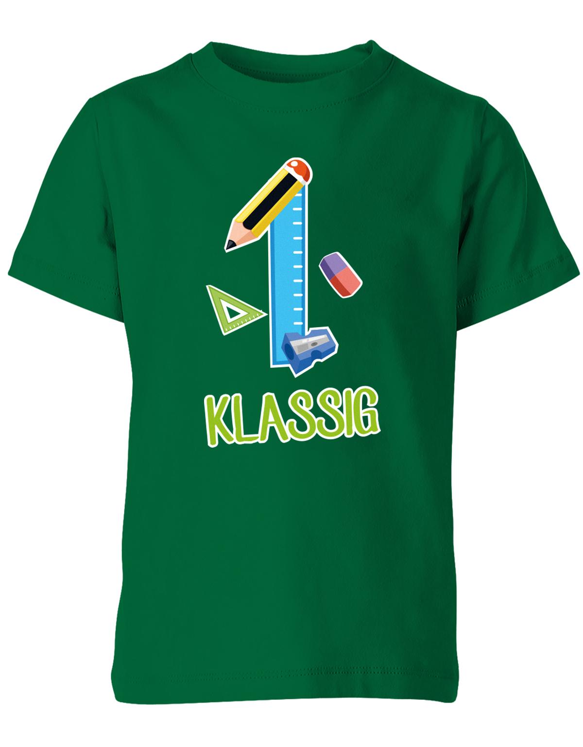 Schulkind 2023 Erst Klassig - Geschenk zur Einschulung 1. Klasse - Schule - Kinder T-Shirt Grün