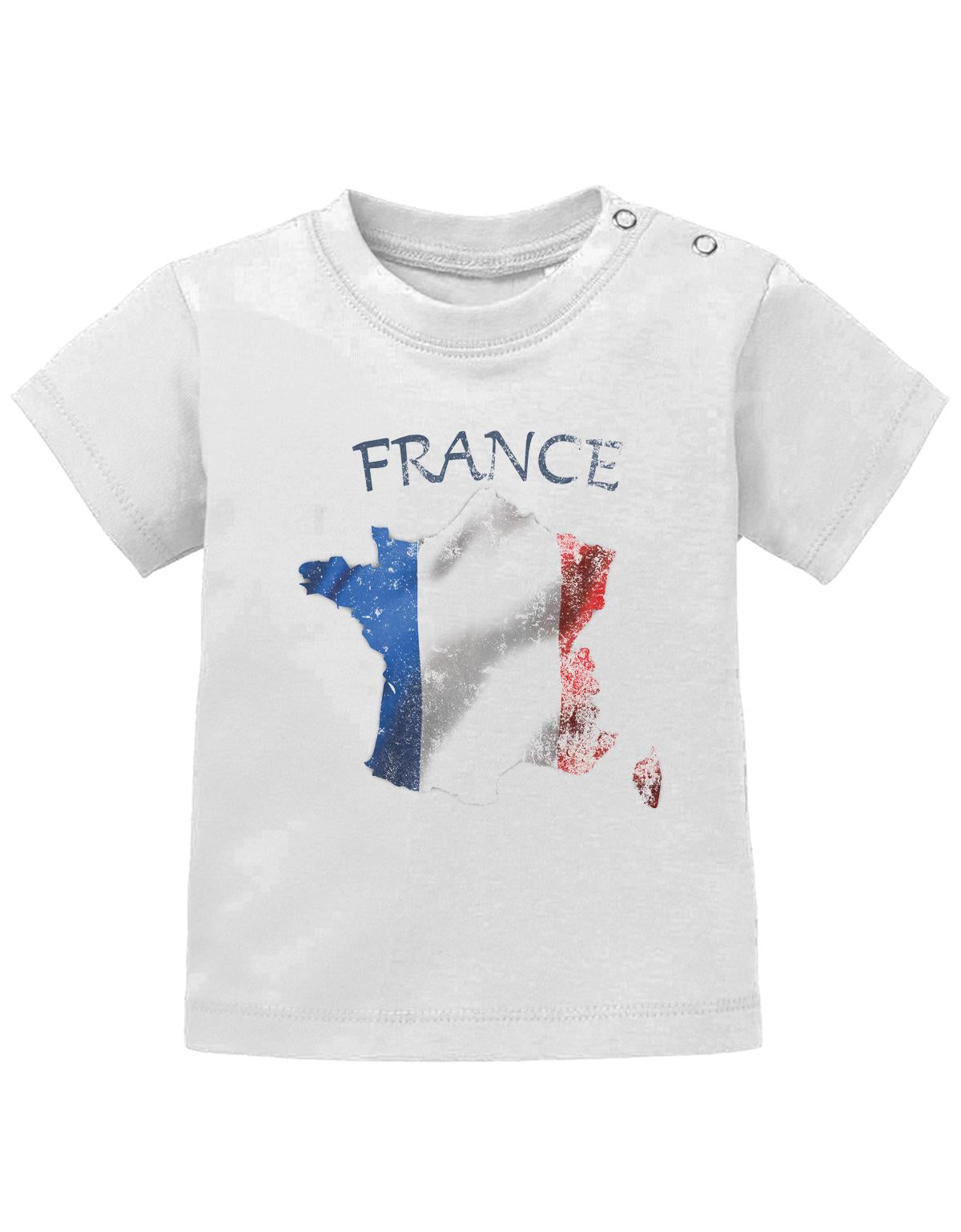Frankreich T Shirt für Junge und Mädchen. Frankreich Grundriss Landkarte mit Flagge und France als Schriftzug im Grunge Design.