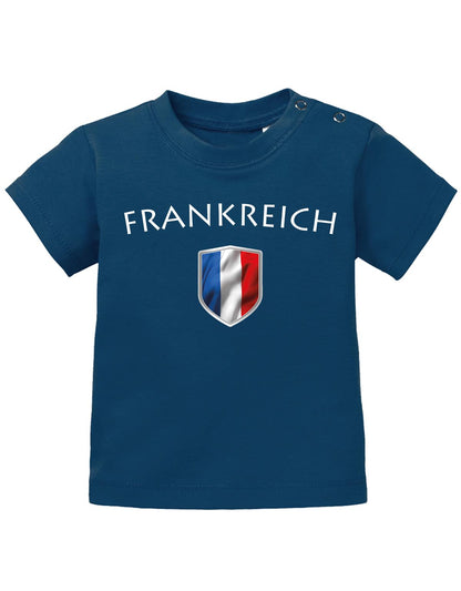 Frankreich T Shirt für Junge und Mädchen. Französisches Wappen mit Frankreich als Schriftzug. Navy