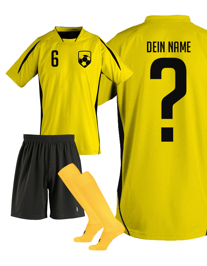 Fußball Trikot Set - Gelb Schwarz Gelb - Fußball Wappen Mit Name und Nummer