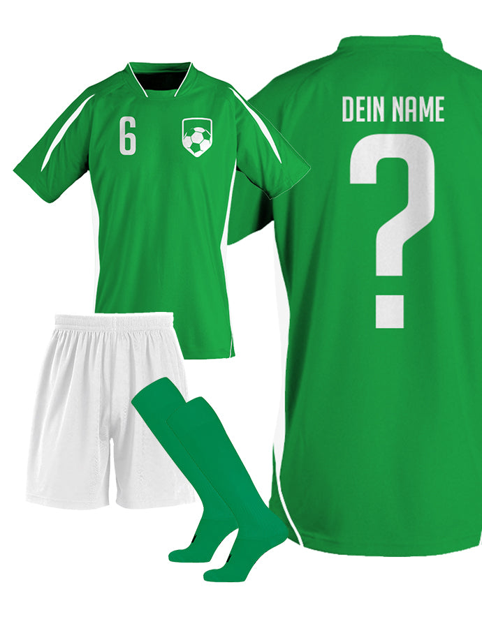 Fußball Trikot Set - Grün Weiß Grün - Fußball Wappen Mit Name und Nummer