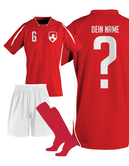 Fußball Trikot Set - Rot Weiß Rot - Fußball Wappen Mit Name und Nummer