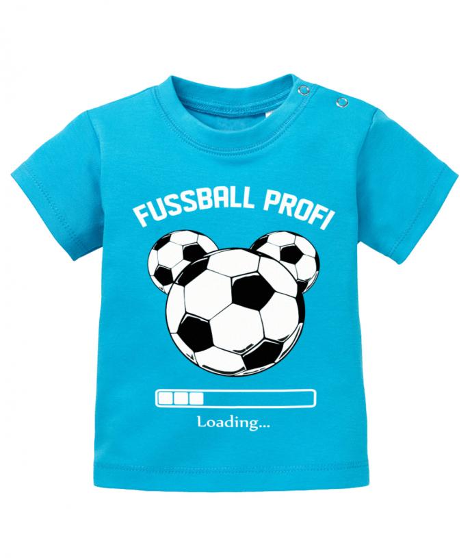 Lustiges Sprüche Baby Shirt Fußball Profi Loading mit 3 Fußbällen und Ladebalken.  Blau
