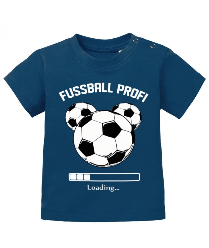 Lustiges Sprüche Baby Shirt Fußball Profi Loading mit 3 Fußbällen und Ladebalken.  Navy