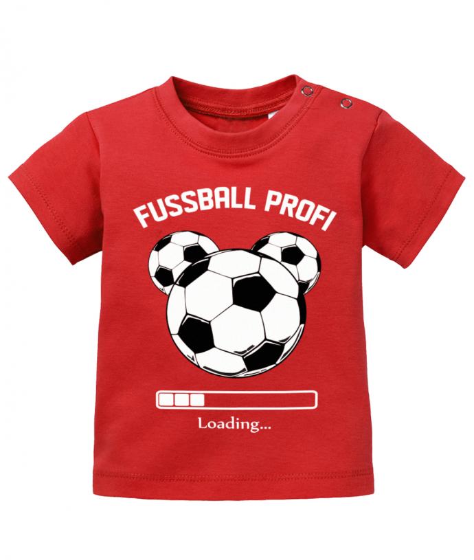 Lustiges Sprüche Baby Shirt Fußball Profi Loading mit 3 Fußbällen und Ladebalken.  Rot