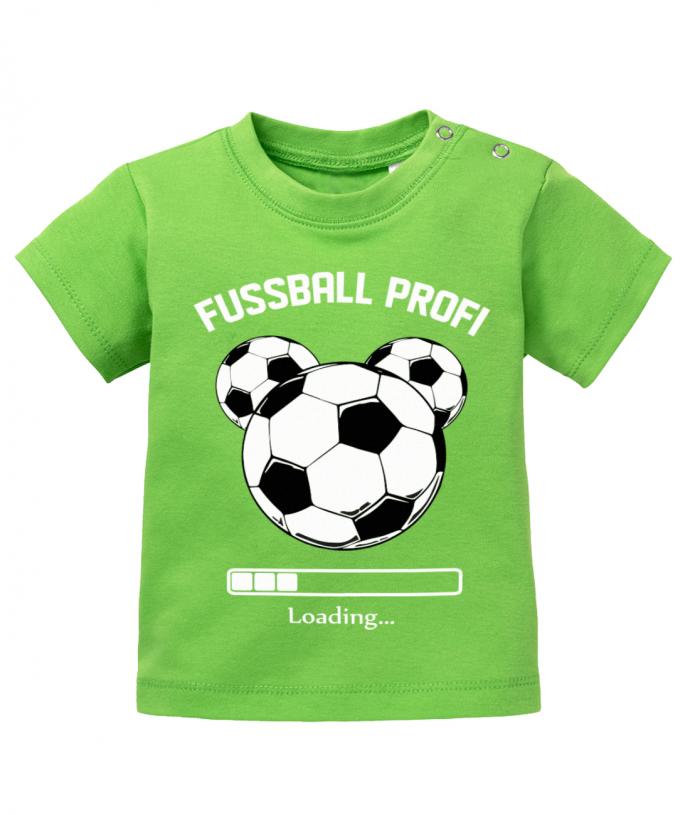Lustiges Sprüche Baby Shirt Fußball Profi Loading mit 3 Fußbällen und Ladebalken.  Grün
