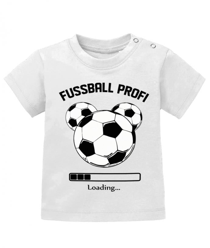 Lustiges Sprüche Baby Shirt Fußball Profi Loading mit 3 Fußbällen und Ladebalken.  Weiss