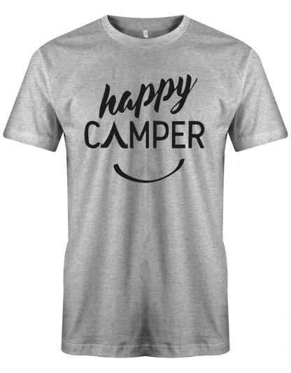 Happy Camper Camping T-Shirt für Männer - Lustiges Camper-Shirt mit zeltförmigem 'A' - Perfekte Geschenkidee für Camper Grau