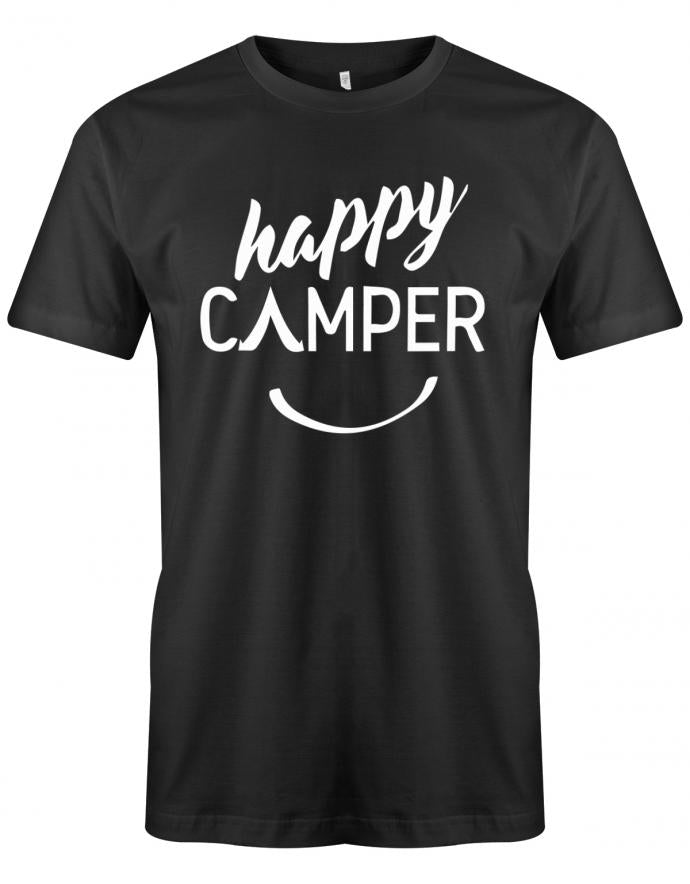Happy Camper Camping T-Shirt für Männer - Lustiges Camper-Shirt mit zeltförmigem 'A' - Perfekte Geschenkidee für Camper SChwarz
