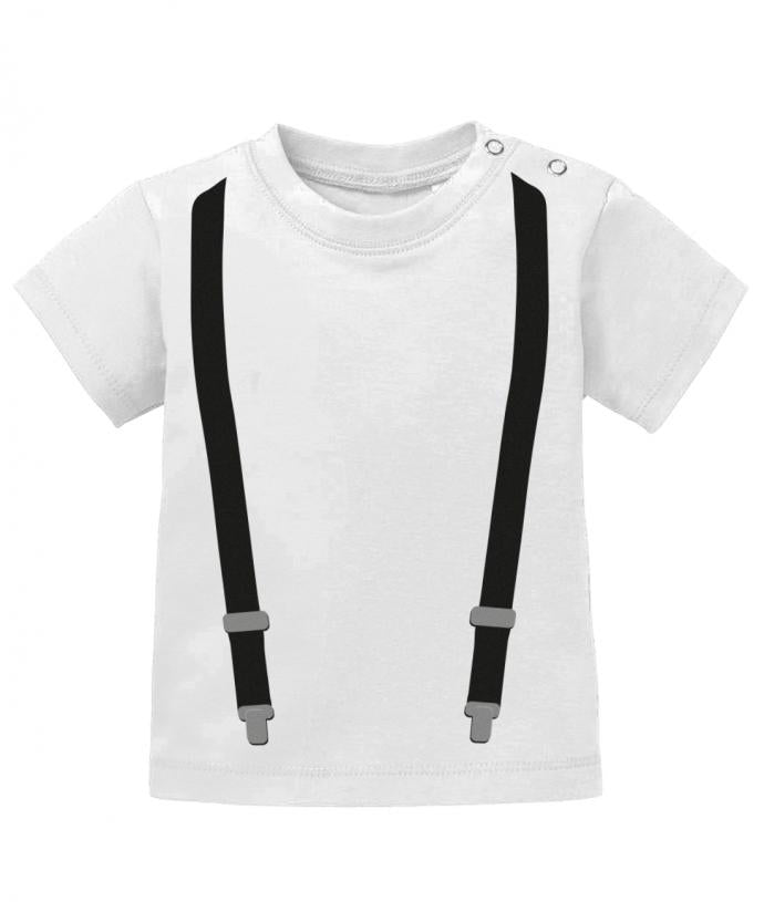 Schickes elegantes Baby Shirt Ausgehshirt mit Hosenträger Look. Weiss