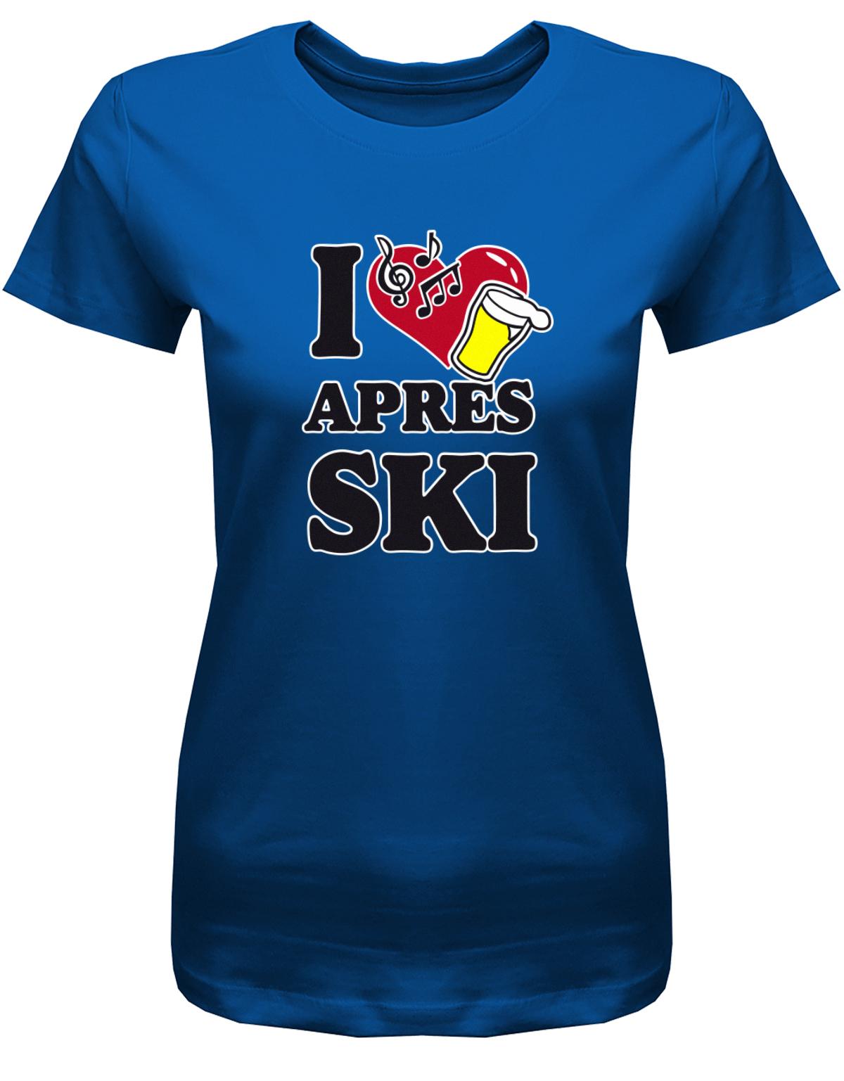 I-love-Apres-Ski-Damen-Shirt-Royalblau