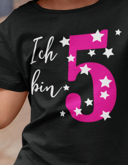 T-Shirt 5 Geburtstag ich bin 5 in Pink mit Sterne verziert für Mädchen 