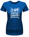Lustiges T-Shirt zum 40. Geburtstag für die Frau Bedruckt mit Ich bin nicht 40, ich bin 18, mit 32 Jahren Erfahrung. Royalblau