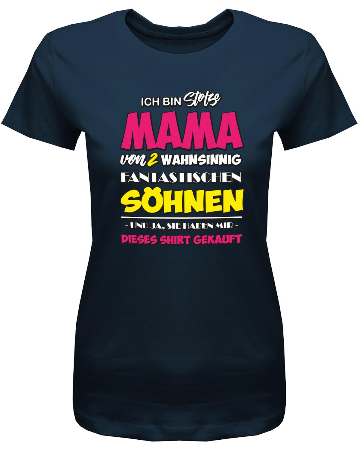 Ich-bin-stolze-mama-von-2-s-hnen-Damen-Shirt-Navy
