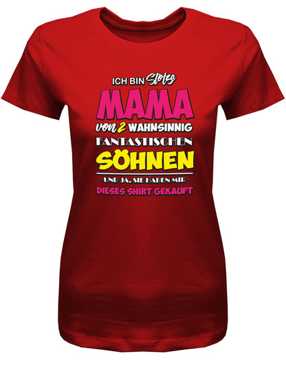 Ich-bin-stolze-mama-von-2-s-hnen-Damen-Shirt-Rot