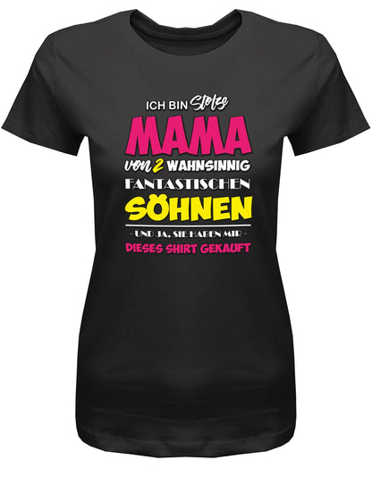 Ich-bin-stolze-mama-von-2-s-hnen-Damen-Shirt-SChwarz