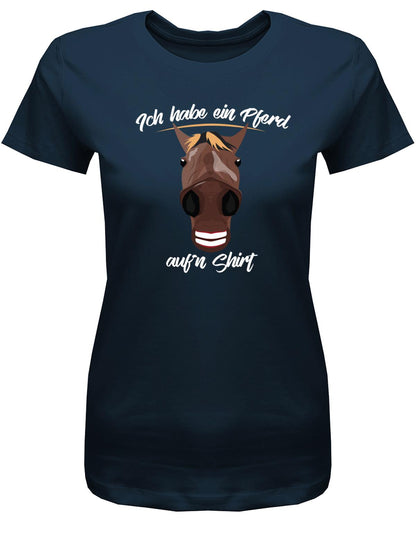 Ich-habe-ein-Pferd-aufn-Shirt-Damen-T-shirt-Navy