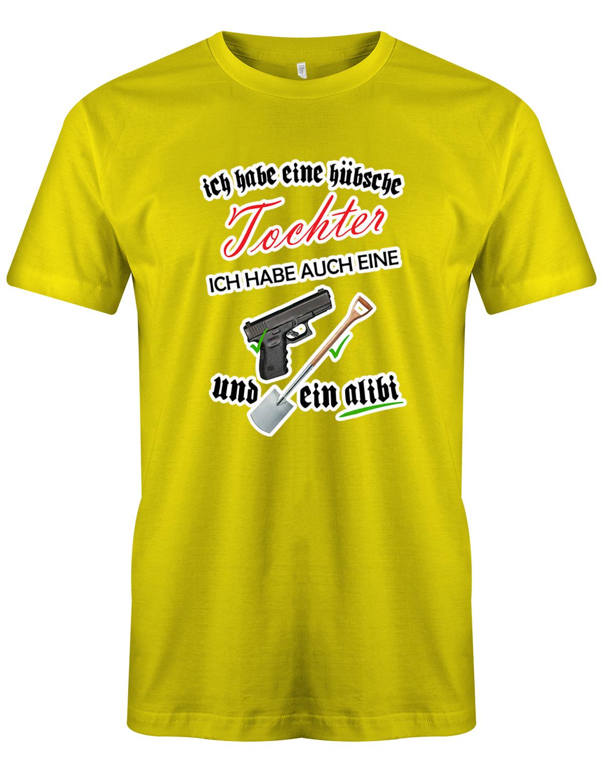 Ich-habe-eine-h-bsche-tochter-ich-habe-auch-eine-Waffe-SChaufel-und-Alibi-Herren-Shirt-gelb