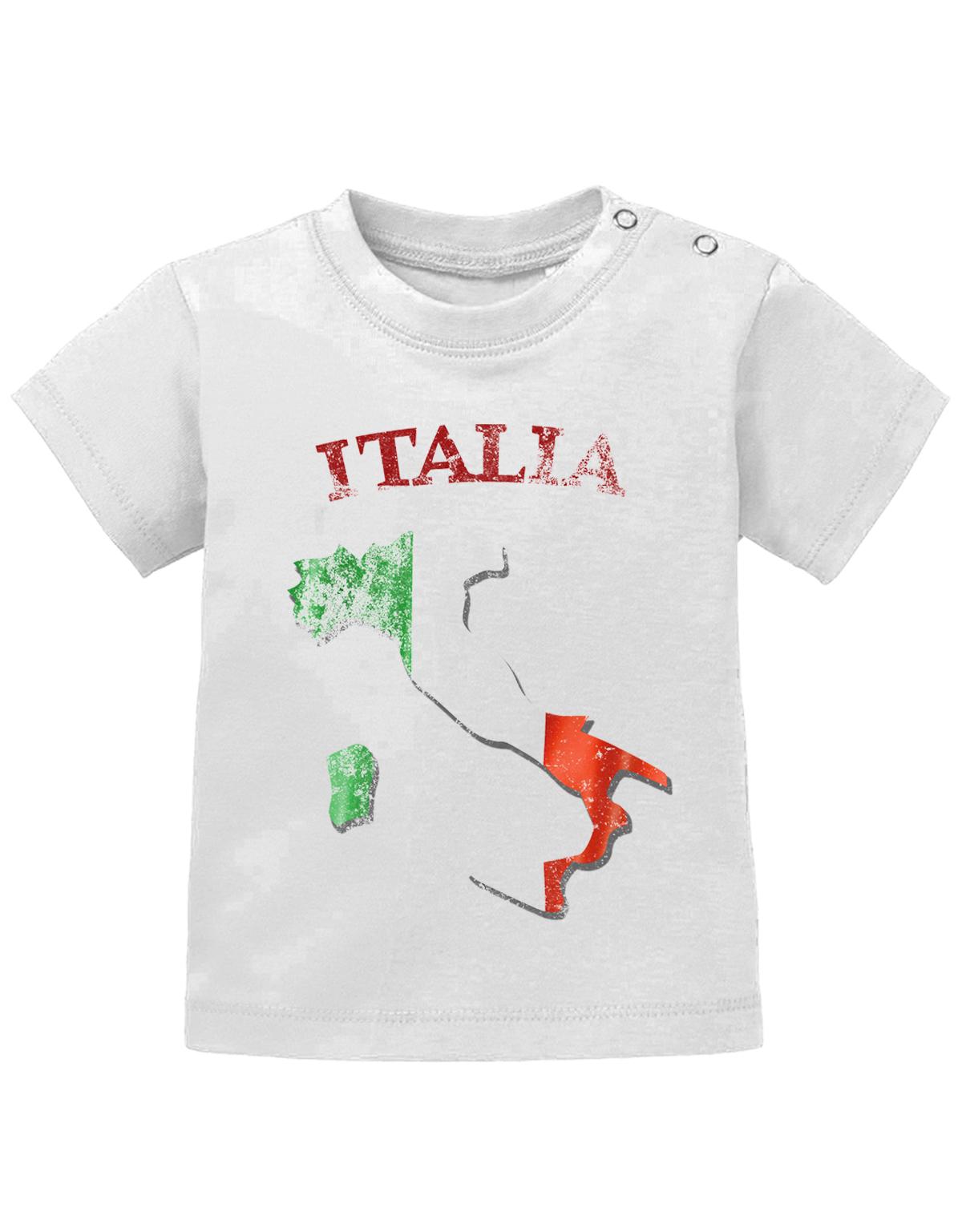 Italien T Shirt für Junge und Mädchen. Italiens Grundriss Landkarte mit Flagge und Italia als Schriftzug im Grunge Design.