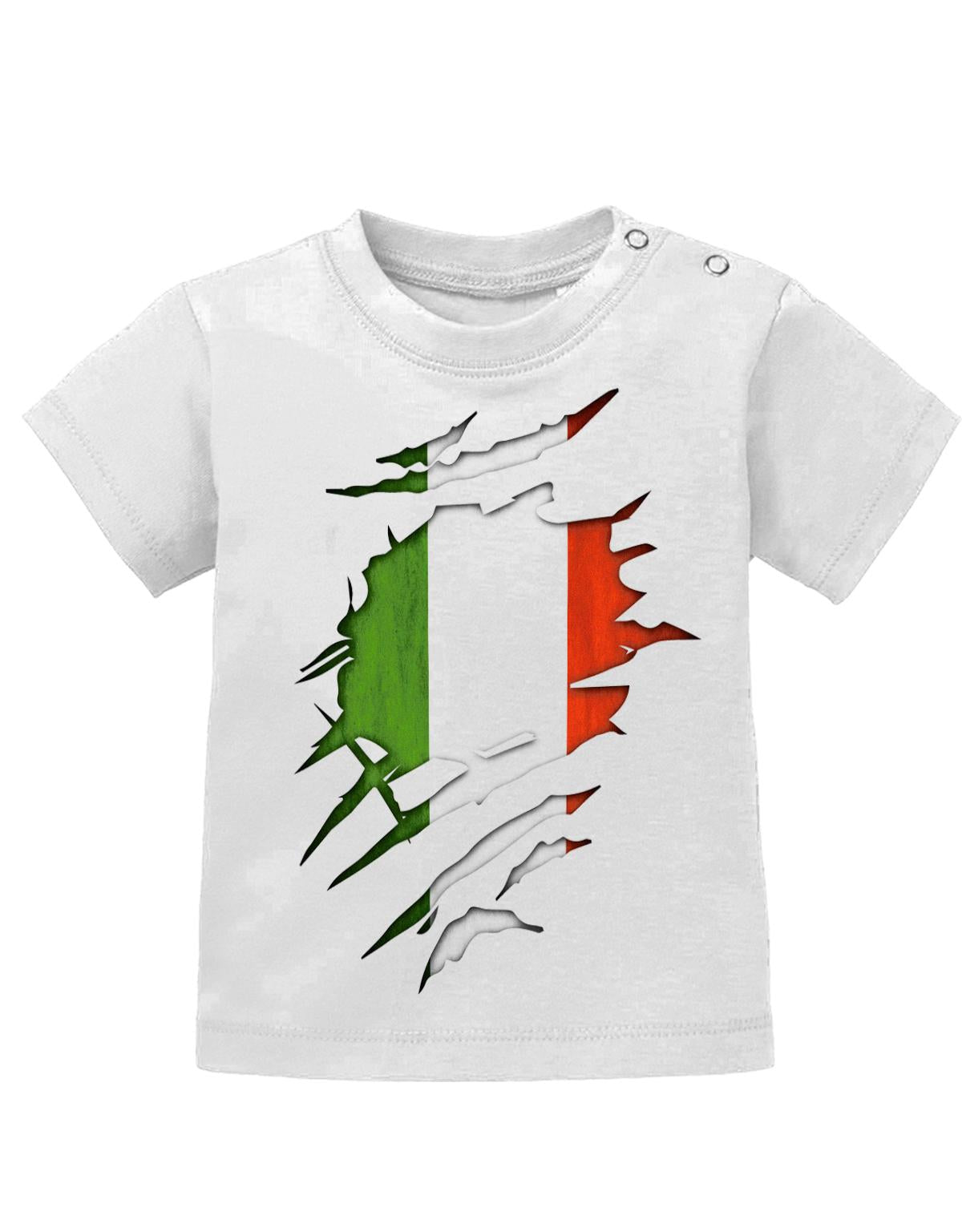 Italien T Shirt für Junge und Mädchen. Italienische Flagge Design aufgerissen, damit man sieht, dass ein Italiener im Shirt steckt.