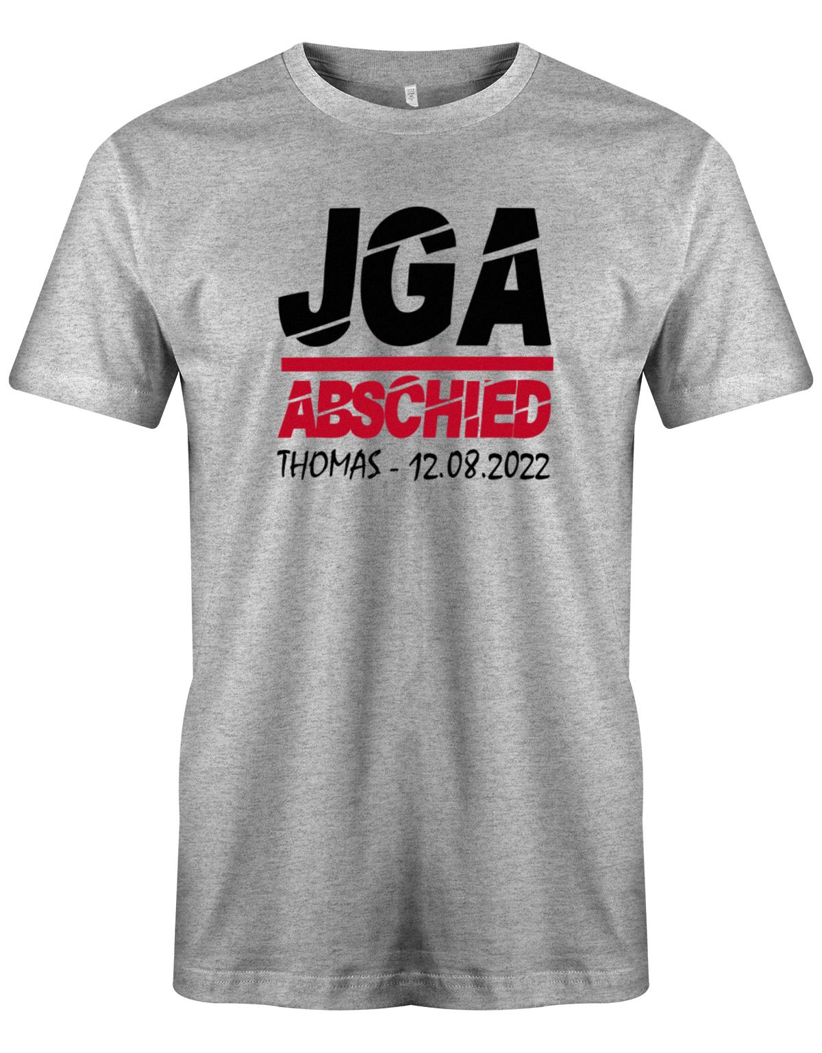 JGA-Abschied-mit-Name-und-Datum-Herren-Shirt-Grau