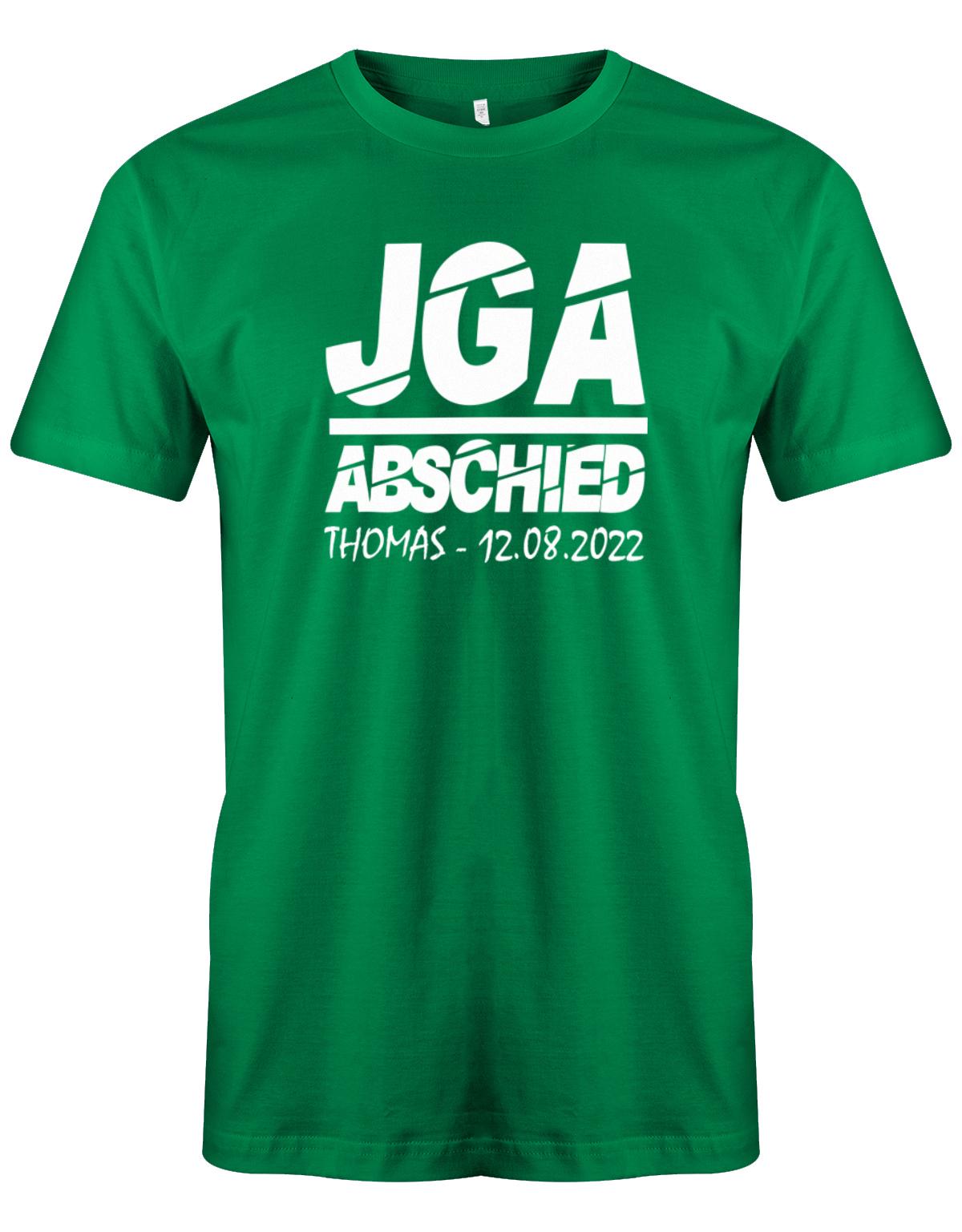 JGA-Abschied-mit-Name-und-Datum-Herren-Shirt-Gruen