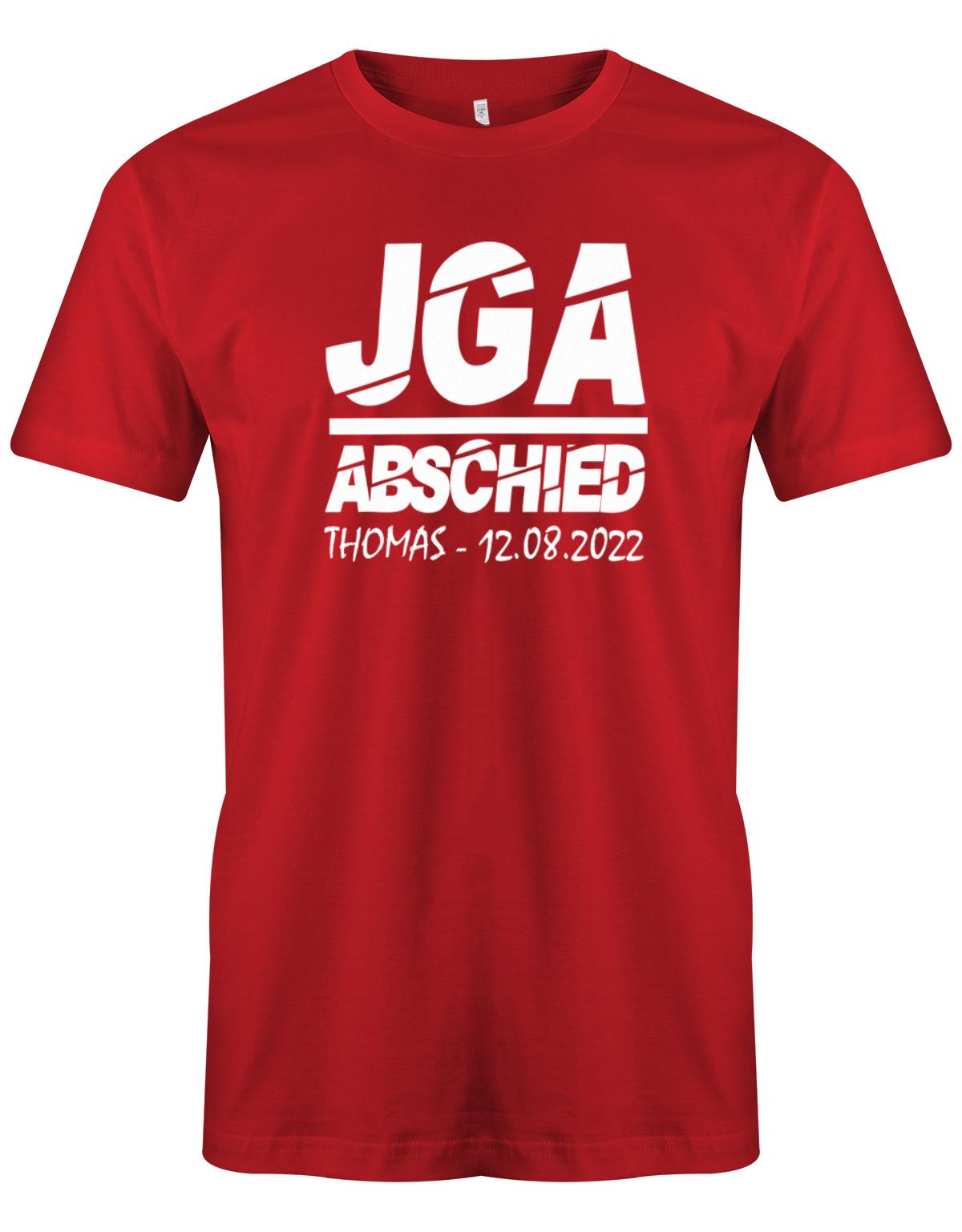 JGA-Abschied-mit-Name-und-Datum-Herren-Shirt-Rot