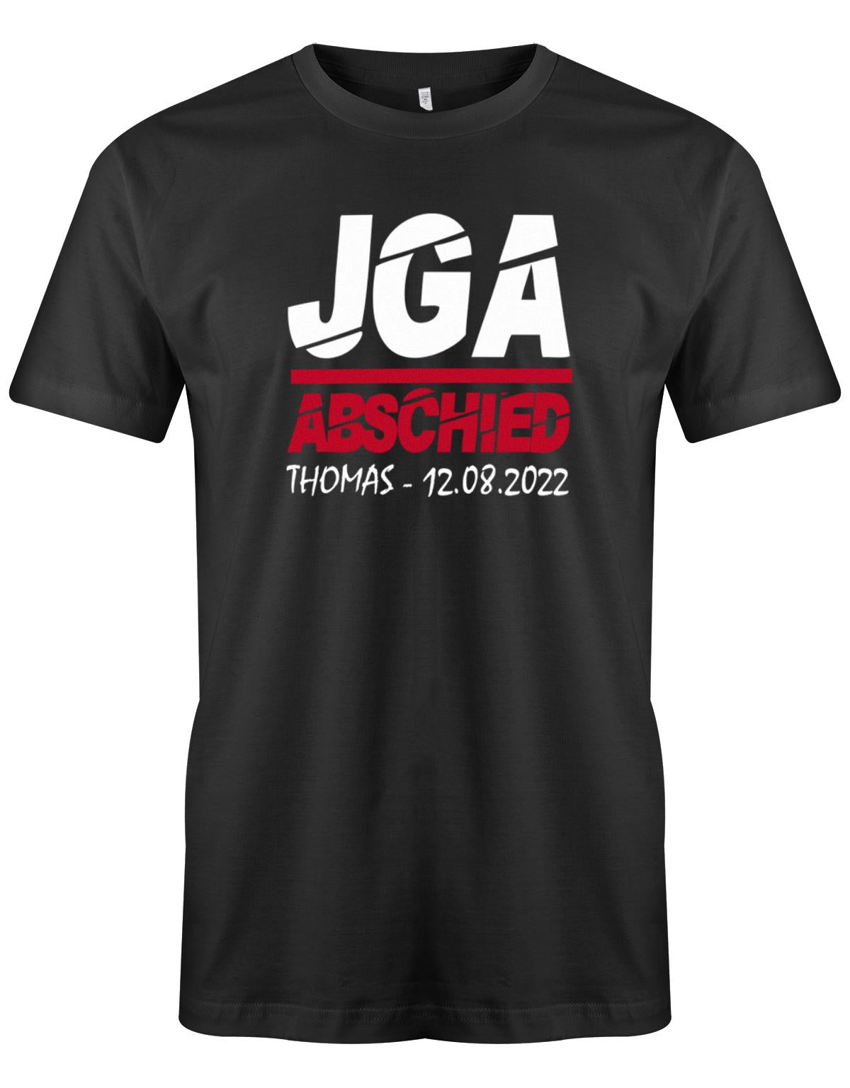 JGA-Abschied-mit-Name-und-Datum-Herren-Shirt-Schwarz