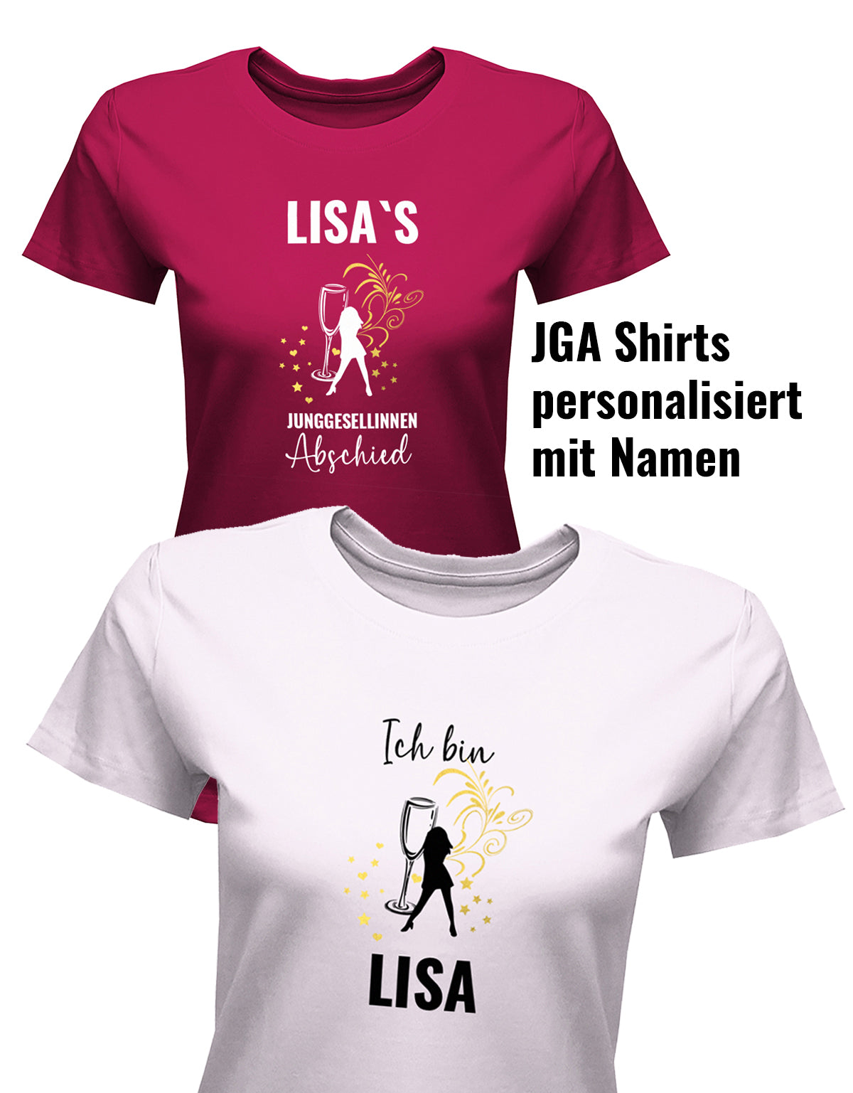 JGA Shirt mit Name Junggesellinnenabschied Sektglas Frauen