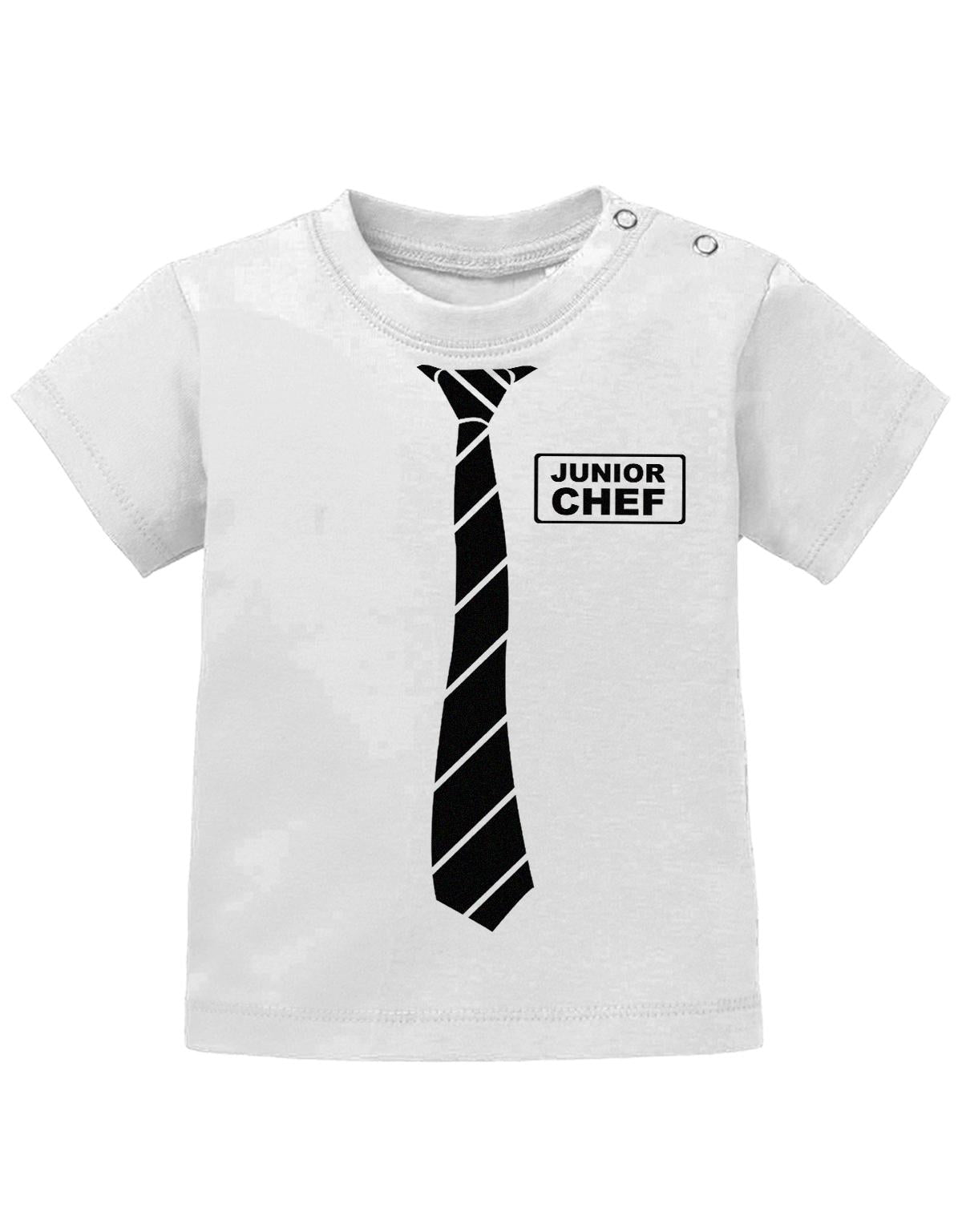 Lustiges Sprüche Baby Shirt Schöne Business Krawatte und Junior Chef Schild. Weiss