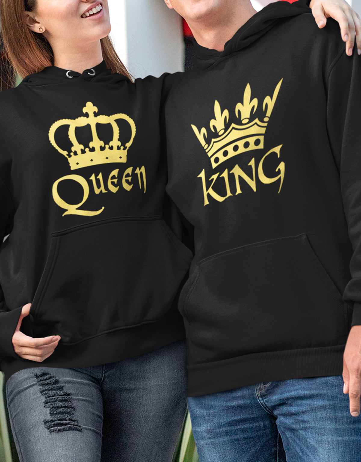 Couple Hoodie King Queen King mit Krone in Gold 