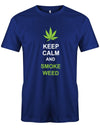 Keep-Calm-and-Smoke-Weed-Herren-Shirt-Royalblau