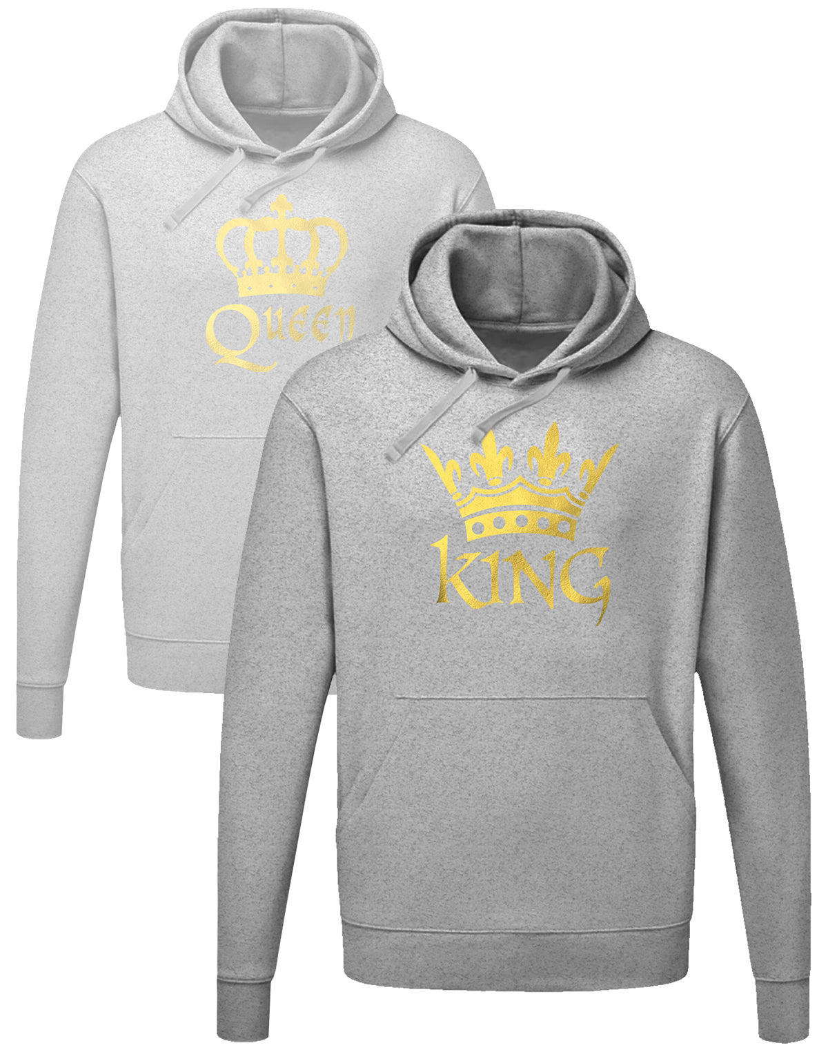 Couple Hoodie King Queen King mit Krone in Gold Grau