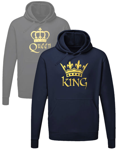 Couple Hoodie King Queen King mit Krone in Gold Navy