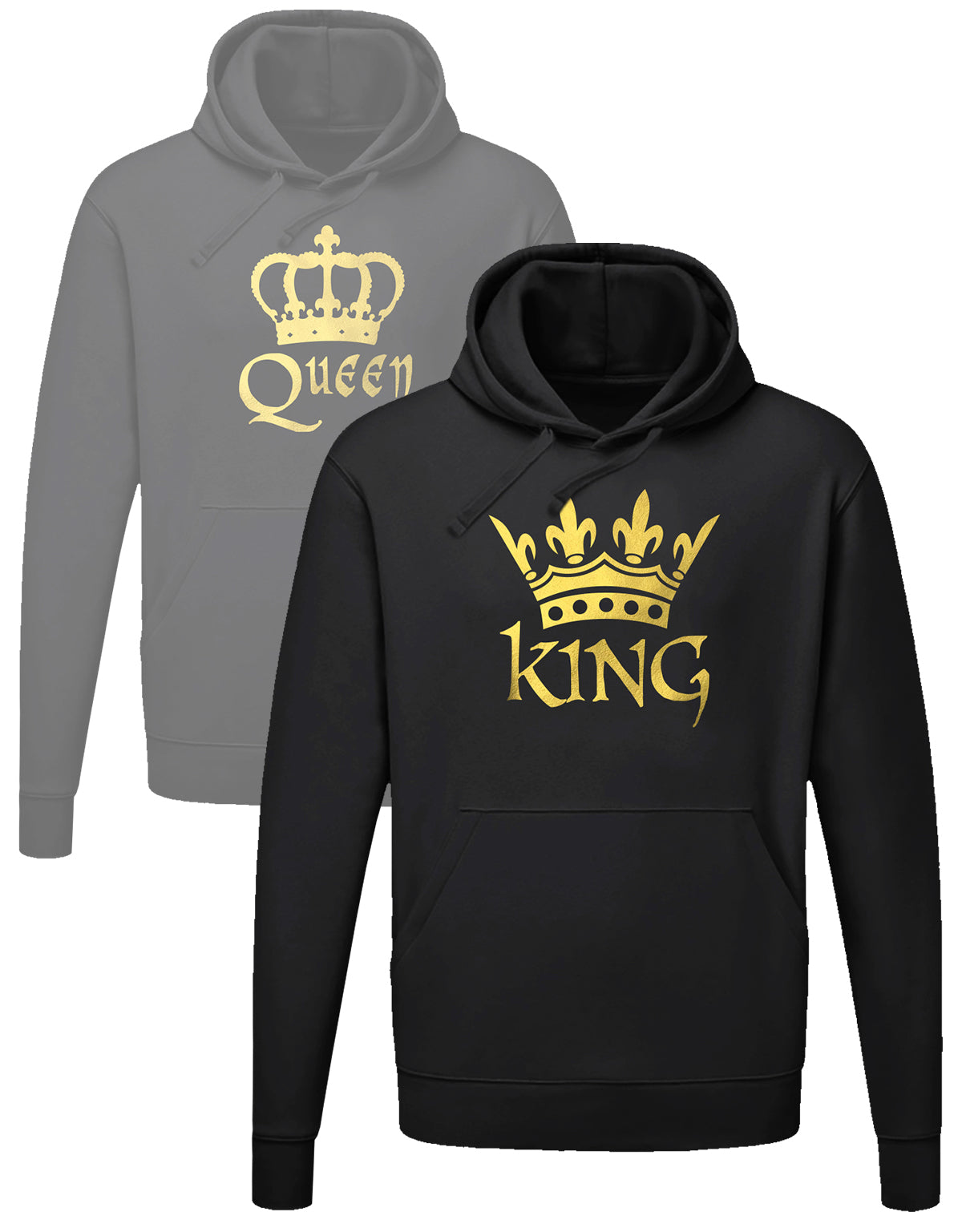 Couple Hoodie King Queen King mit Krone in Gold Schwarz