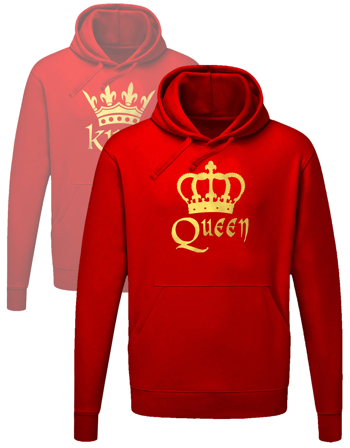 Couple Hoodie King Queen King mit Krone in Gold Rot