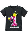 Krone-1-Pink-Wunschname-Erster-Geburtstag-Baby-Shirt-Schwarz