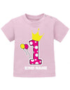 Krone-1-Pink-Wunschname-Erster-Geburtstag-Baby-Shirt-rosa