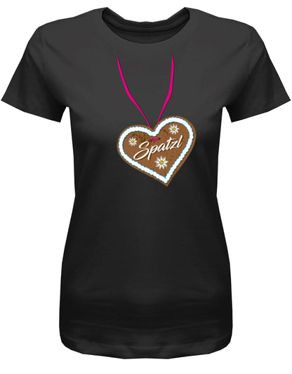 Lebkuchenherz-Spatzl-Damen-Shirt-SChwarz