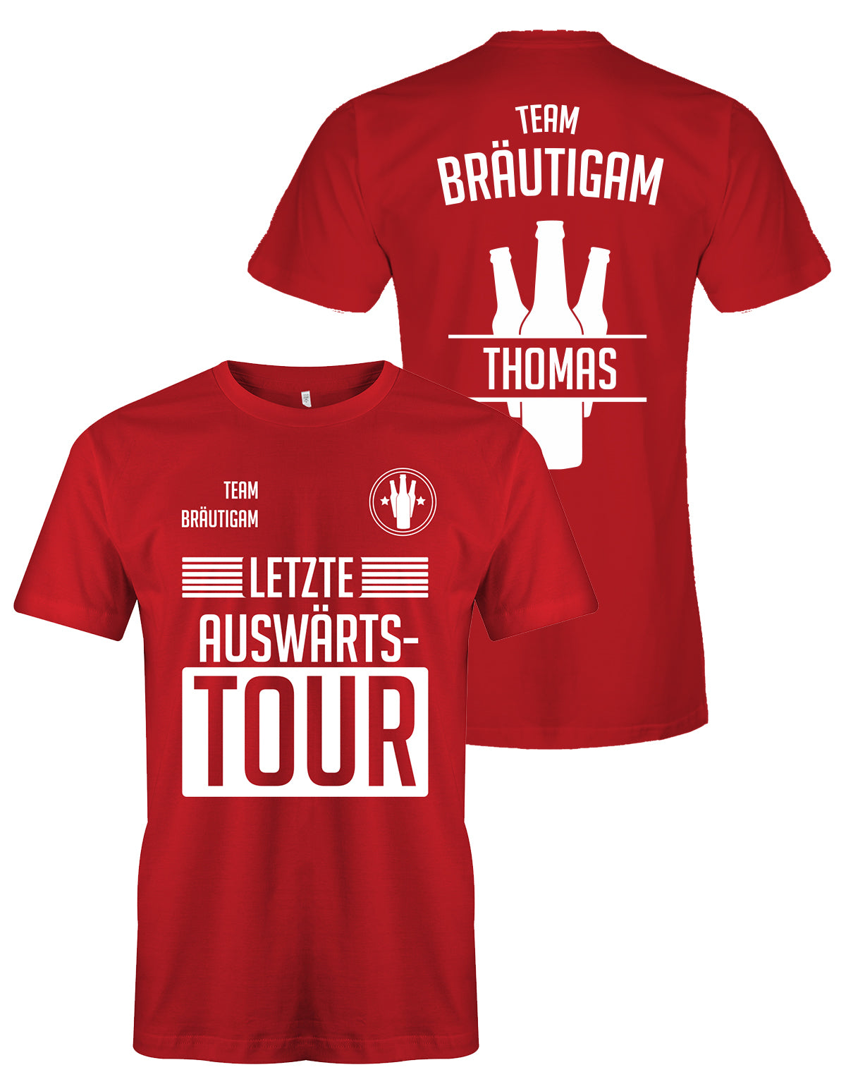 Letzte Auswärtstour JGA T Shirt - Bräutigam oder Team Bräutigam mit Namen Rot
