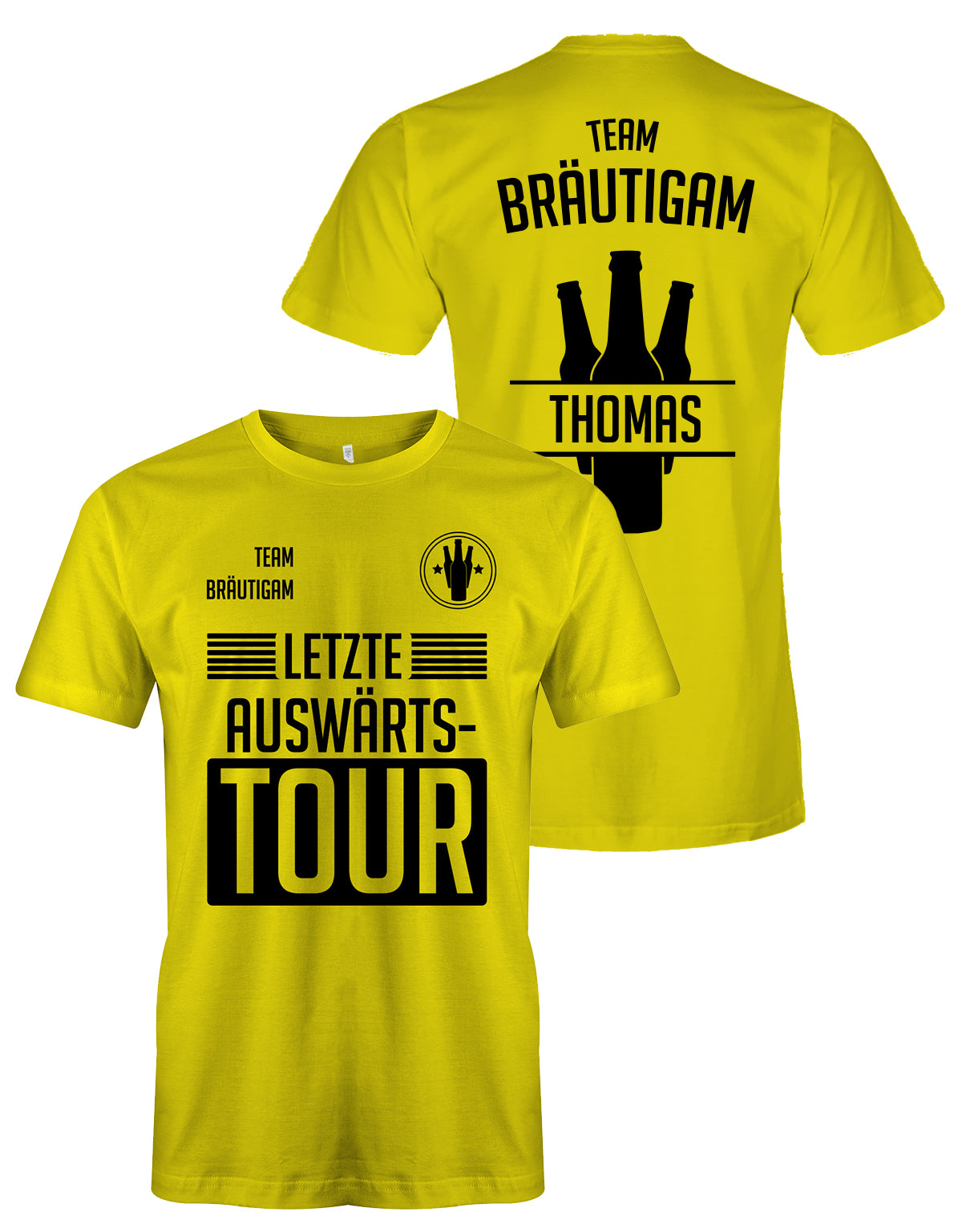 Letzte Auswärtstour JGA T Shirt - Bräutigam oder Team Bräutigam mit Namen Gelb