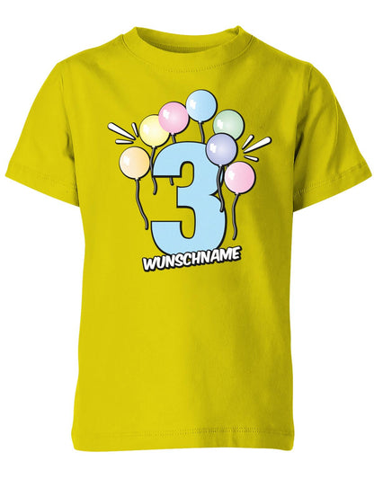 Luftballons-pastell-3-geburtstag-wunschname-kinder-shirt-gelb