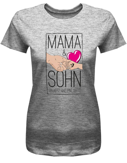Mama-und-Sohn-ein-herz-und-eine-Seele-Damen-Shirt-Grau