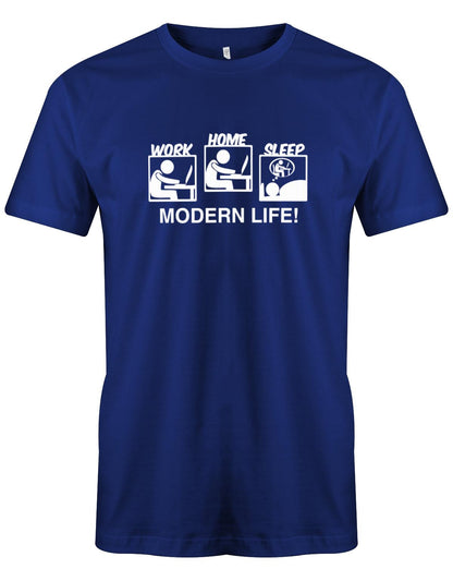 Modern-Life-Work-Home-Sleep-Herren-Gamer-Shirt-Royalblau