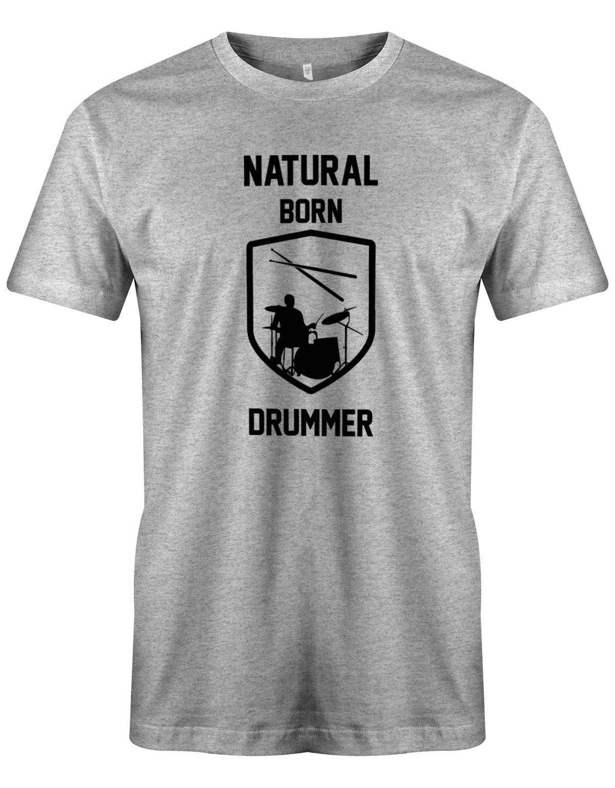 Natural-Born-Drummer-Herren-Schlagzeuger-Shirt-Grau