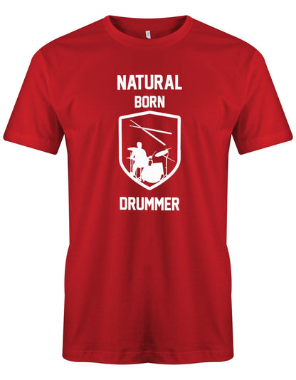 Natural-Born-Drummer-Herren-Schlagzeuger-Shirt-Rot