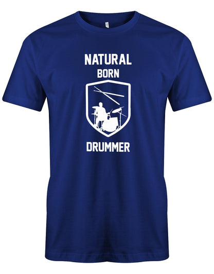 Natural-Born-Drummer-Herren-Schlagzeuger-Shirt-Royalblau